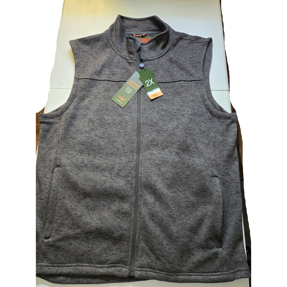 TRAILCREST Mens Vest‎ Full Zip Fleece 2XL Heathered Gray Outdoor Casual